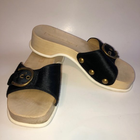 Sz 8 - 38 MARC JACOBS Black Anita Calf Hair Sandals Slides Clogs RARE - Picture 4 of 16